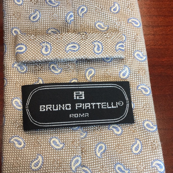 Bruno Pirttelli tan and blue tie. - Picture 3 of 3